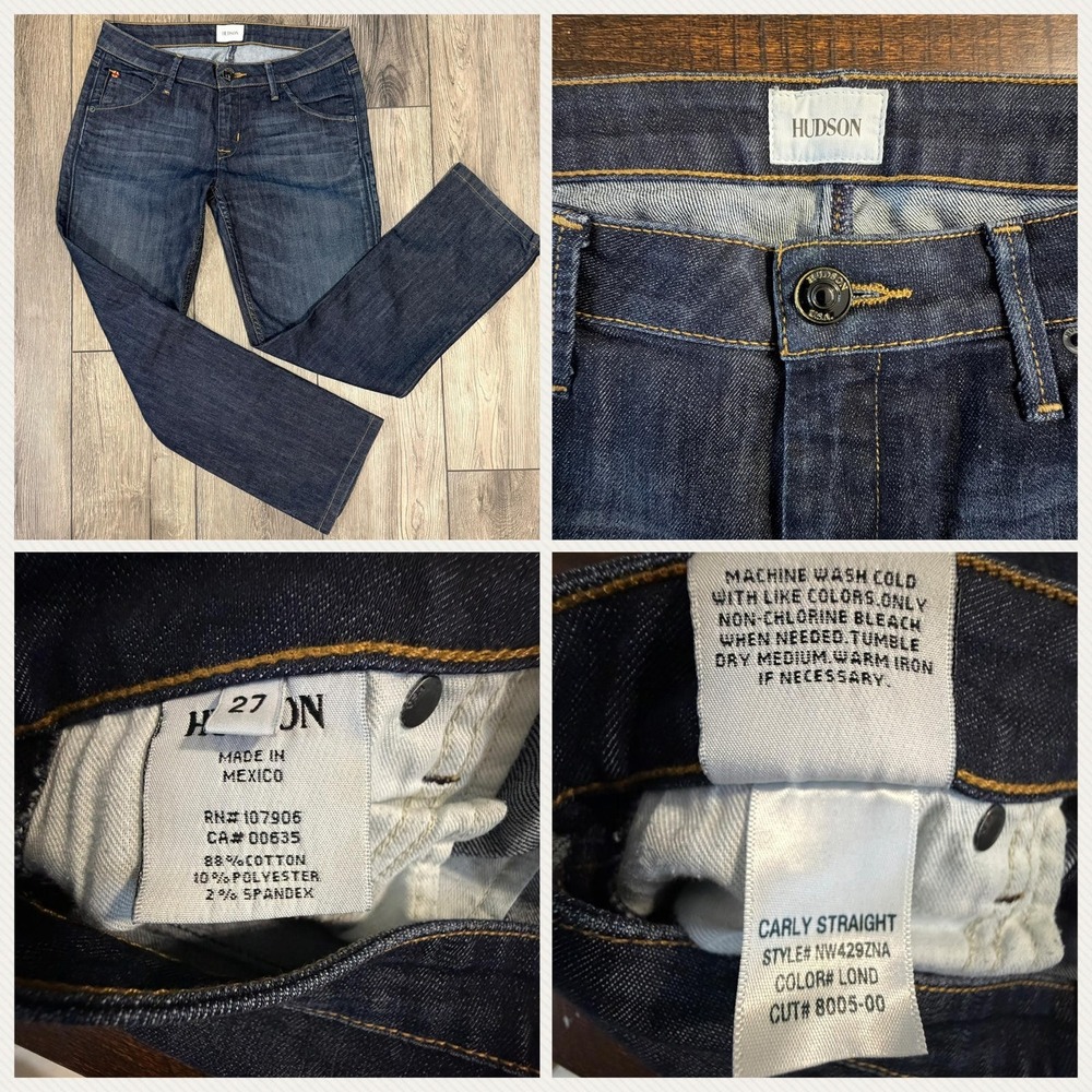 Hudson Carly Straight Leg Jeans Dark‎ Wash Blue 27 Flap Pocket Designer Denim - Picture 6 of 14